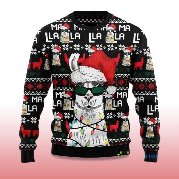 2025 Llama Christmas Light Ugly Christmas Sweater 2