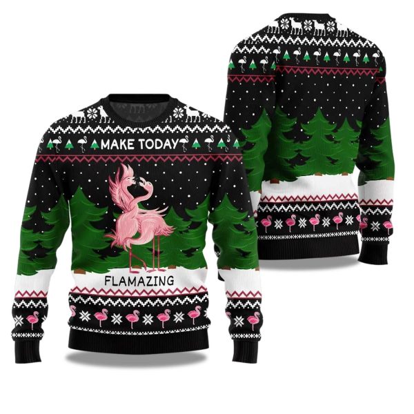2025 Make Today Flamazing Flamingo Ugly Christmas Sweater 1