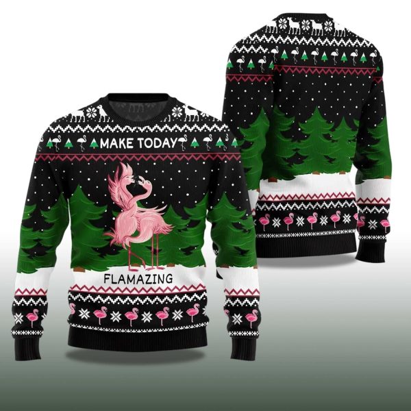 2025 Make Today Flamazing Flamingo Ugly Christmas Sweater 2