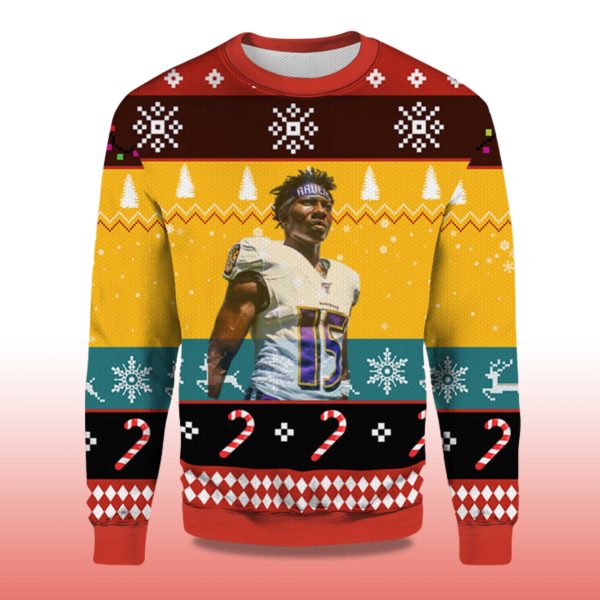 2025 Marquise Brown Baltimore Ravens Ugly Christmas Sweater 2