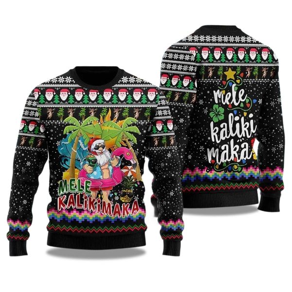 2025 Mele Kalikimaka Santa Claus Ugly Christmas Sweater 1