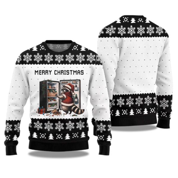 2025 Merry Christmas Raccoon Ugly Christmas Sweater 1
