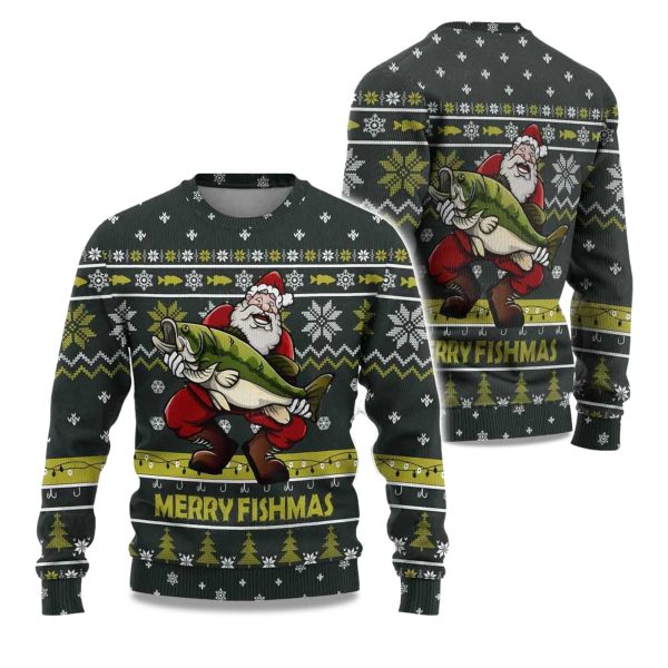 2025 Merry Fishmas Ugly Christmas Sweater 1