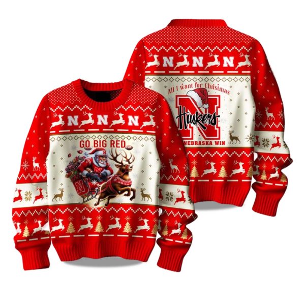 2025 Nebraska Cornhuskers Go Big Red Ugly Christmas Sweater 1