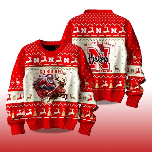 2025 Nebraska Cornhuskers Go Big Red Ugly Christmas Sweater 2