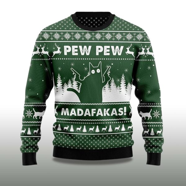 2025 Pew Pew Madafakas Cat Ugly Christmas Sweater 2