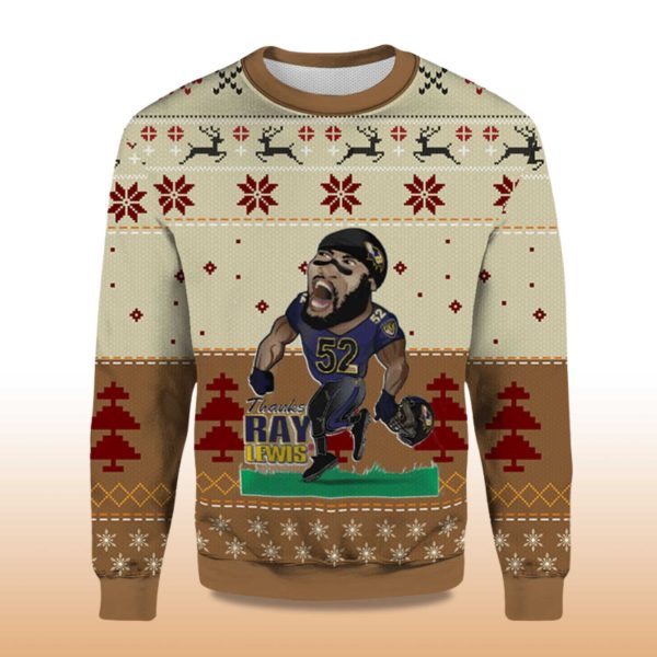2025 Ray Lewis Baltimore Ravens Ugly Christmas Sweater 1