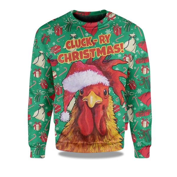 2025 Rooster Chicken Santa Christmas Ugly Sweater 1