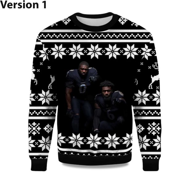 2025 Roquan Smith and Patrick Queen Ravens Ugly Christmas Sweater 1