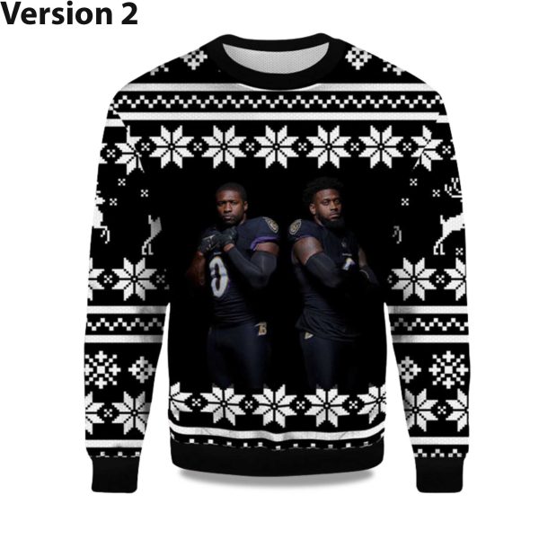 2025 Roquan Smith and Patrick Queen Ravens Ugly Christmas Sweater 2