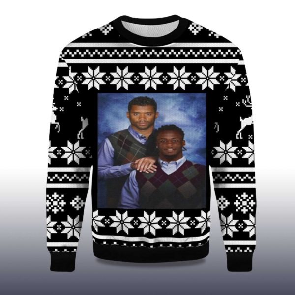 2025 Russell Wilson Jerry Jeudy Step Brother Denver Broncos Ugly Christmas Sweater 2