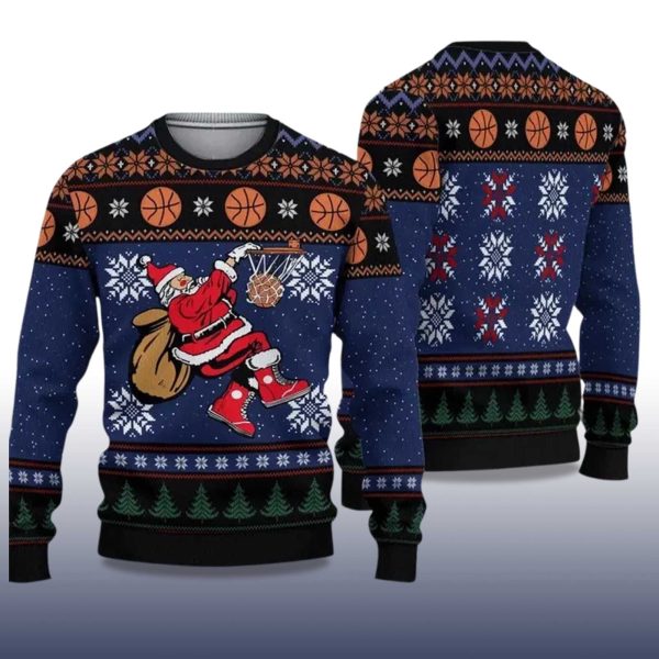 2025 Santa Playing Basketball Ugly Christmas Sweater 2