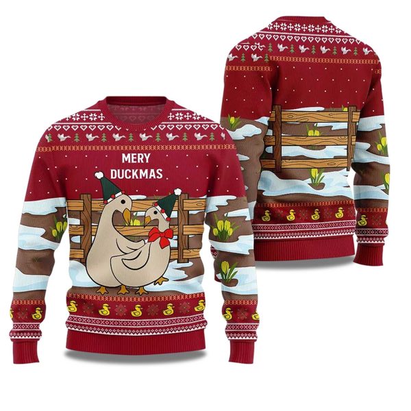 2025 Seriously Naughty Duck On The Farm Ugly Christmas Sweater 1