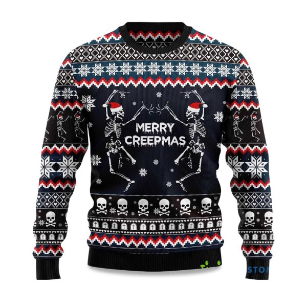 2025 Skeleton Merry Creepmas Ugly Christmas Sweater 1