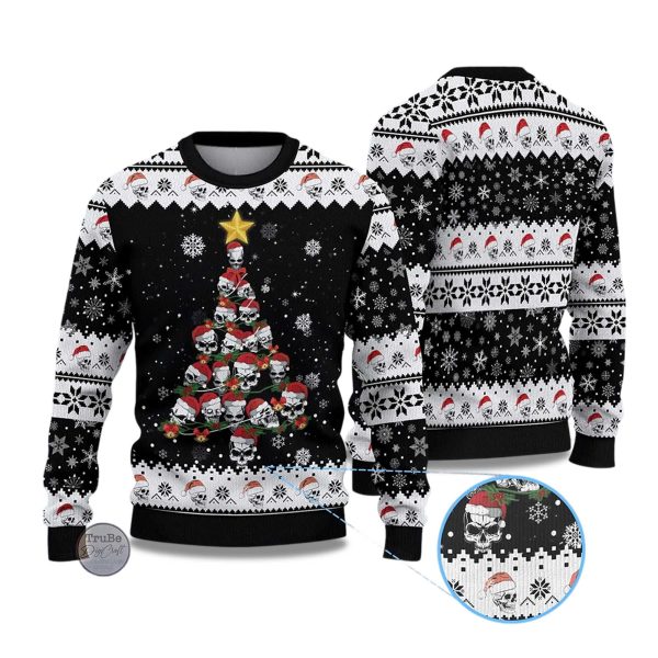 2025 Skull Pine Tree Ugly Christmas Sweater 1