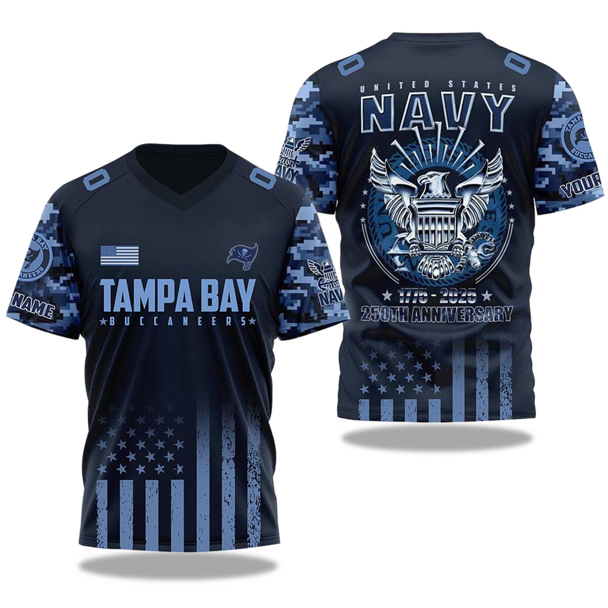 2025 Tampa Bay Buccaneers U.S Navy 250th Birthday Celebration V-neck Short Sleeve Jersey 2025 Tampa Bay Buccaneers U.S Navy 250th Birthday Celebration V-neck Short Sleeve Jersey