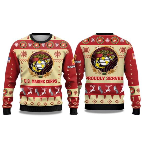 2025 US Marine Corps Veterans Proudly Served Ugly Christmas Sweater 1