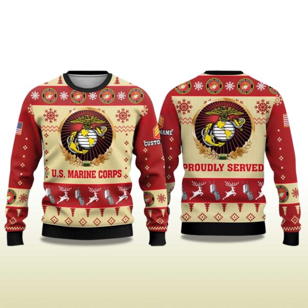 2025 US Marine Corps Veterans Proudly Served Ugly Christmas Sweater 2