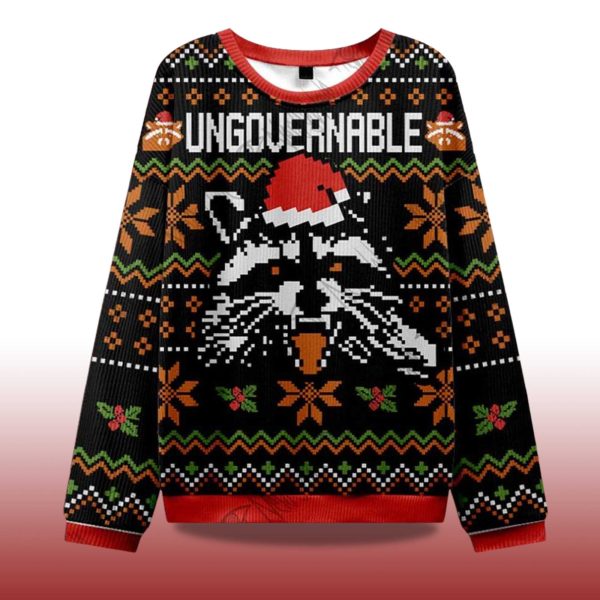 2025 Ungovernable Racoon Ugly Christmas Sweater 2