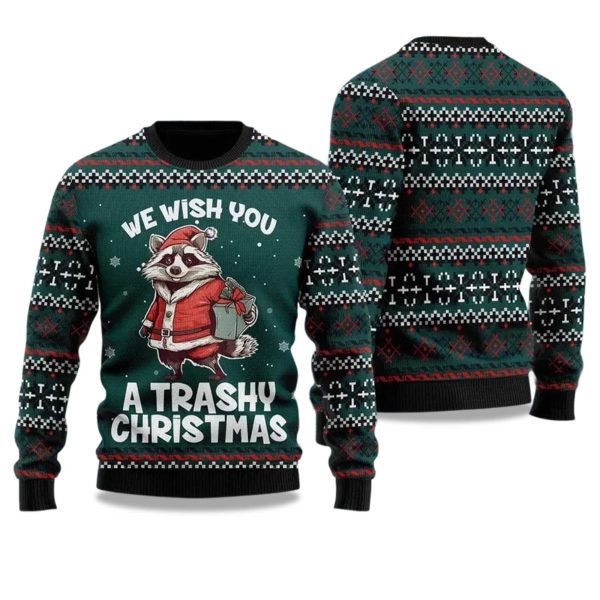 2025 We Wish You A Trashy Christmas Racoon ugly Christmas Sweater 1