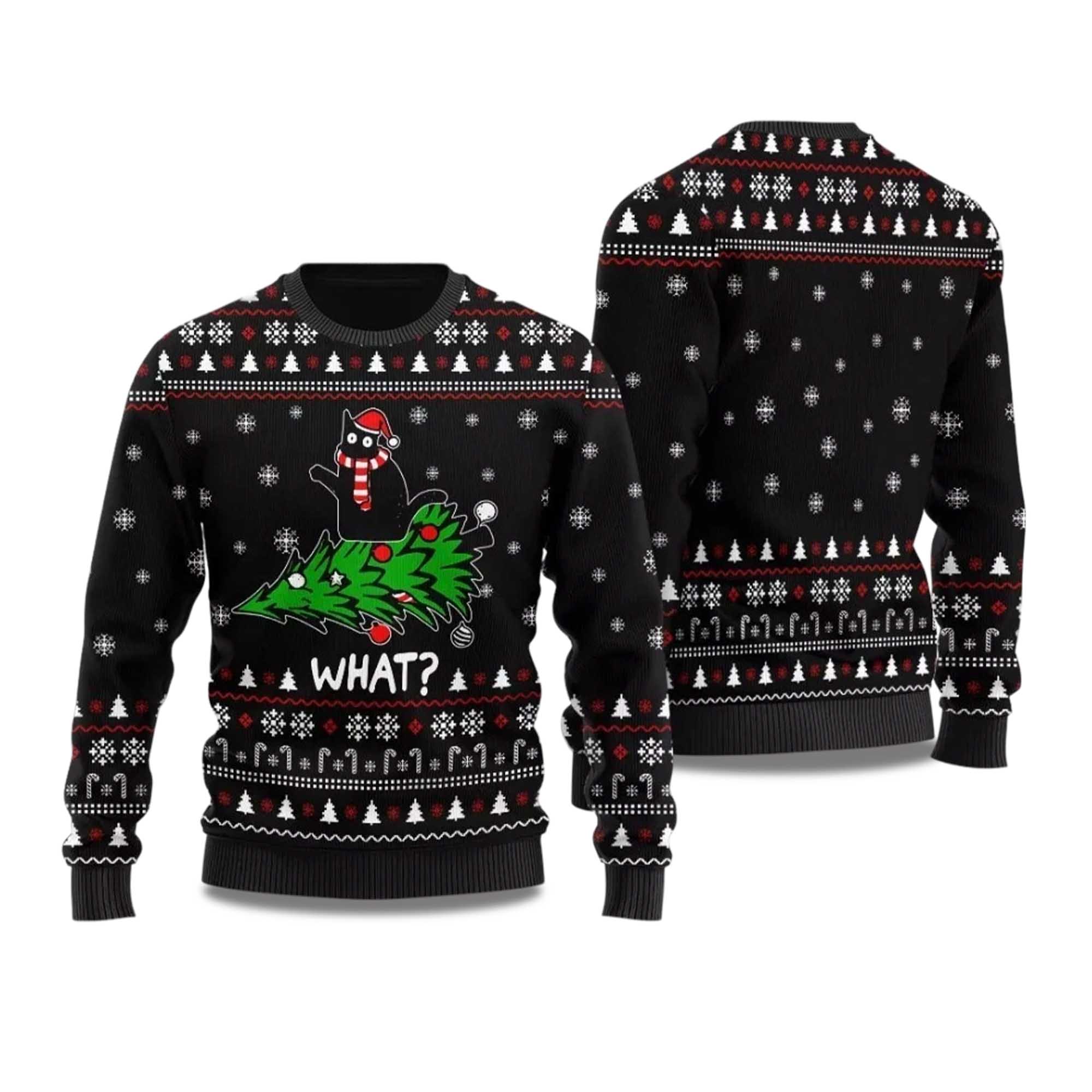 2025 What Black Cat Ugly Christmas Sweater 