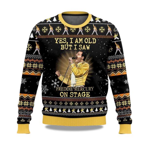 2025 Yes I Am Old But I Saw Freddie Mercury On Stage Freddie Mercury Queen Christmas Ugly Sweater 1