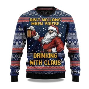 2025 Ain't No Law When Drinking Beer Christmas Ugly Sweater 1