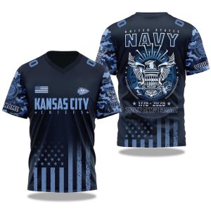 2025 Kansas City Chiefs US Navy 250th Birthday Celebration V neck Short Sleeve Jersey 1