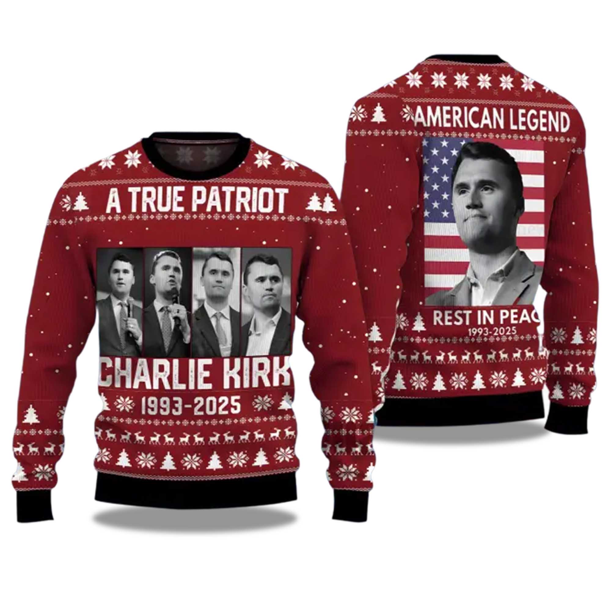 A True Patriot Charlie Kirk 1993 2025 Ugly Christmas Sweater A True Patriot Charlie Kirk 1993 2025 Ugly Christmas Sweater