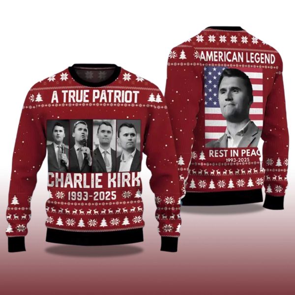 A True Patriot Charlie Kirk 1993 2025 Ugly Christmas Sweater 2