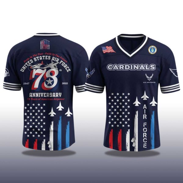 Arizona Cardinals US Air Force Birthday 2025 V neck Short Sleeve Jersey 2