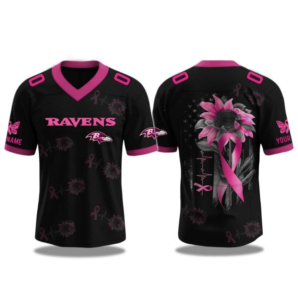 Baltimore Ravens Breast Cancer Awareness Month Football 2025 V neck Short Sleeve Jersey 1