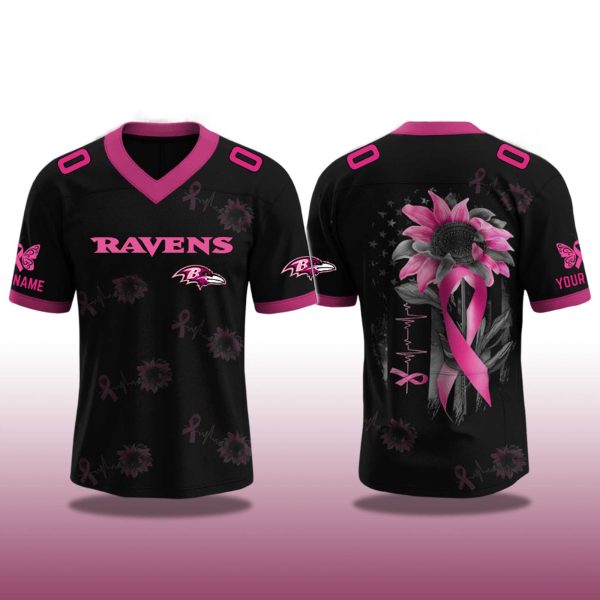 Baltimore Ravens Breast Cancer Awareness Month Football 2025 V neck Short Sleeve Jersey 2