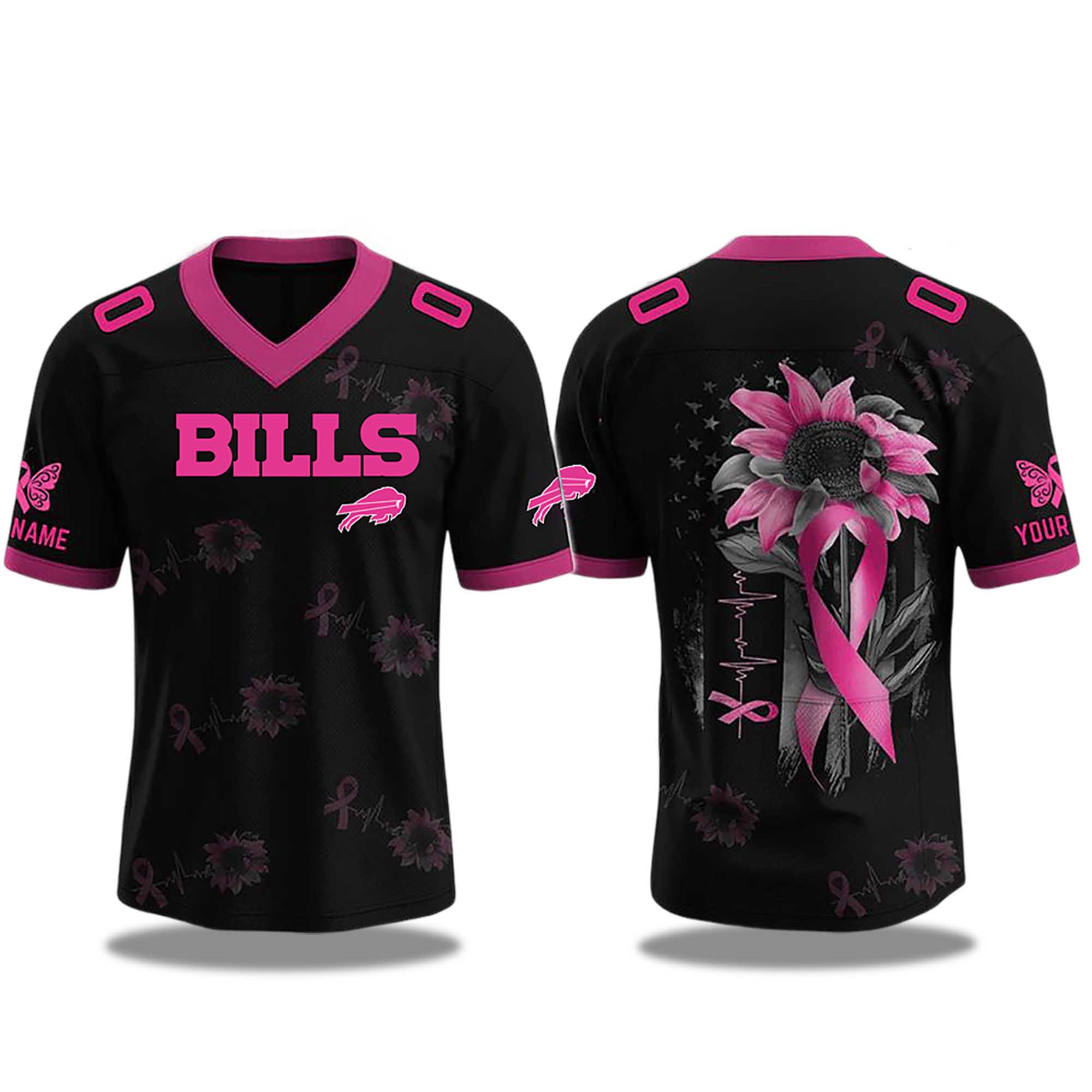 Buffalo Bills Breast Cancer Awareness Month Football 2025 V-neck Short Sleeve Jersey Buffalo Bills Breast Cancer Awareness Month Football 2025 V-neck Short Sleeve Jersey