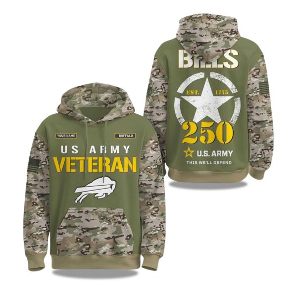 Buffalo Bills US Army 250th Anniversary Camo 2025 Hoodie 1