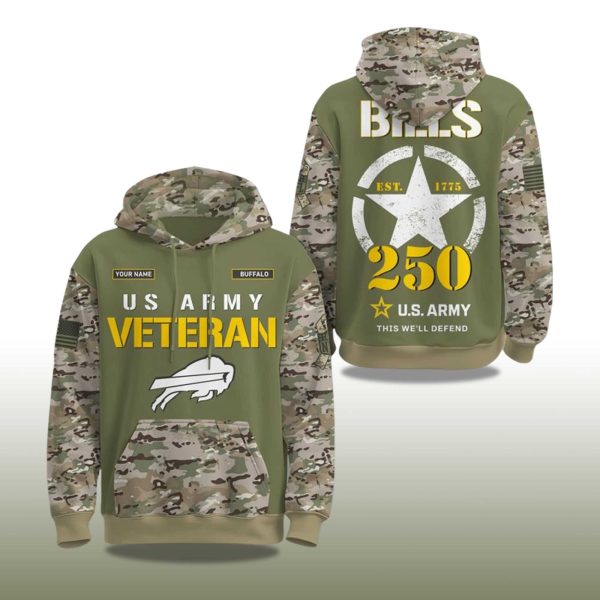 Buffalo Bills US Army 250th Anniversary Camo 2025 Hoodie 2