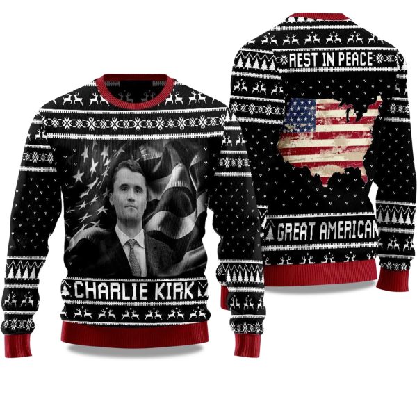 Charlie Kirk Rest In Peace Great America Ugly Christmas Sweater 1