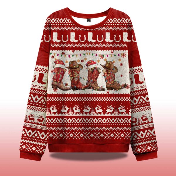 Christmas Cowgirl Boots Ugly Christmas Sweater 2