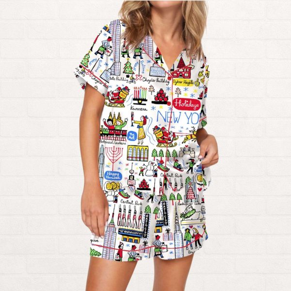 Christmas Holidays In New York Satin Pajama Set 1