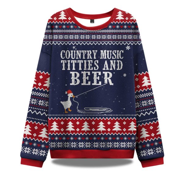 Country Music Titties And Beer Ugly Christmas Sweater 1