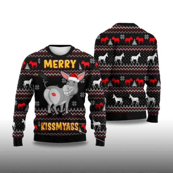 Donkey Merry Kissmyass Ugly Christmas Sweater 2025