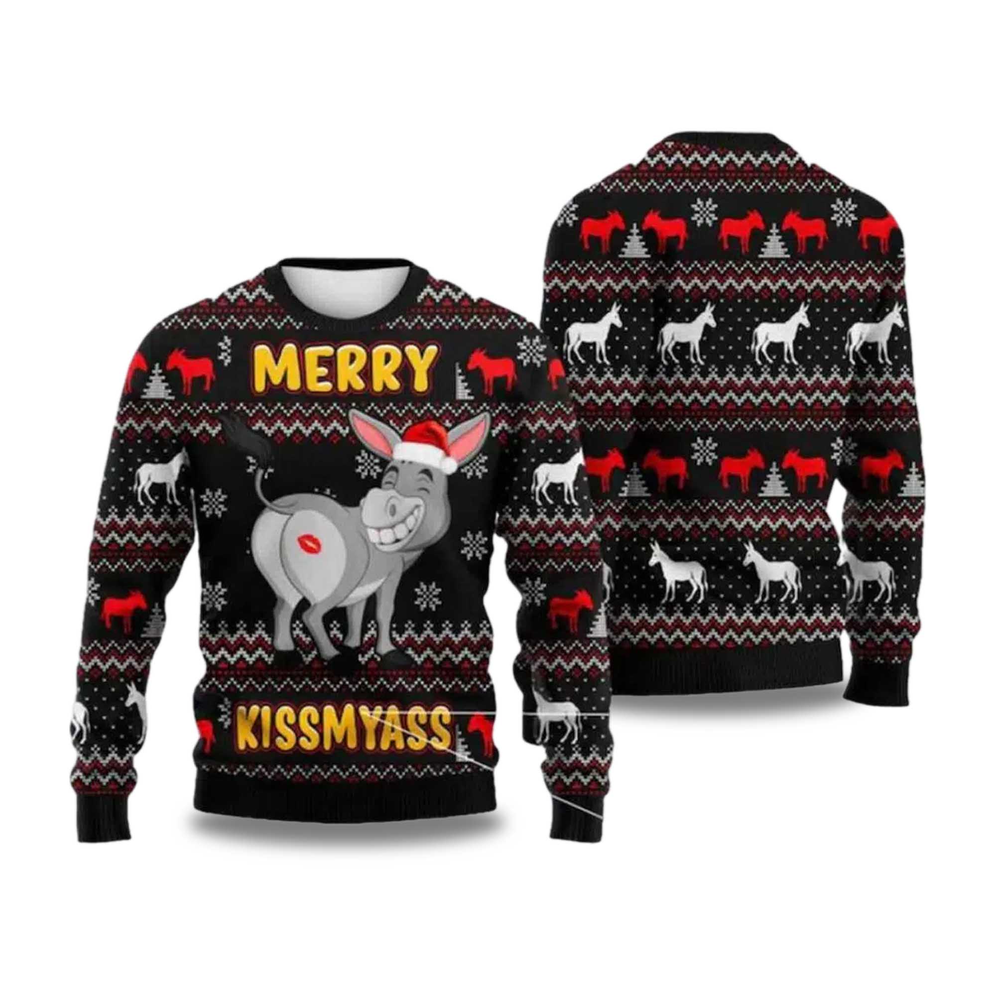 Donkey Merry Kissmyass Ugly Christmas Sweater 2025 Donkey Merry Kissmyass Ugly Christmas Sweater 2025