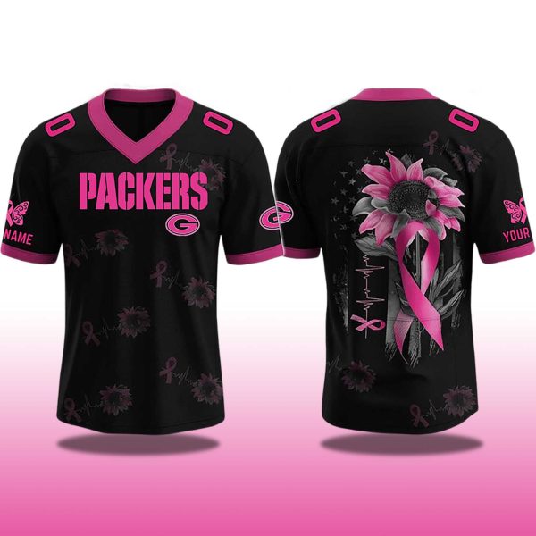 Green Bay Packers Breast Cancer Awareness Month 2025 V neck Short Sleeve Jersey 2