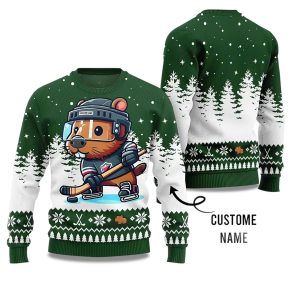 2025 Capybara Playing Hockey Ugly Christmas Sweater 1