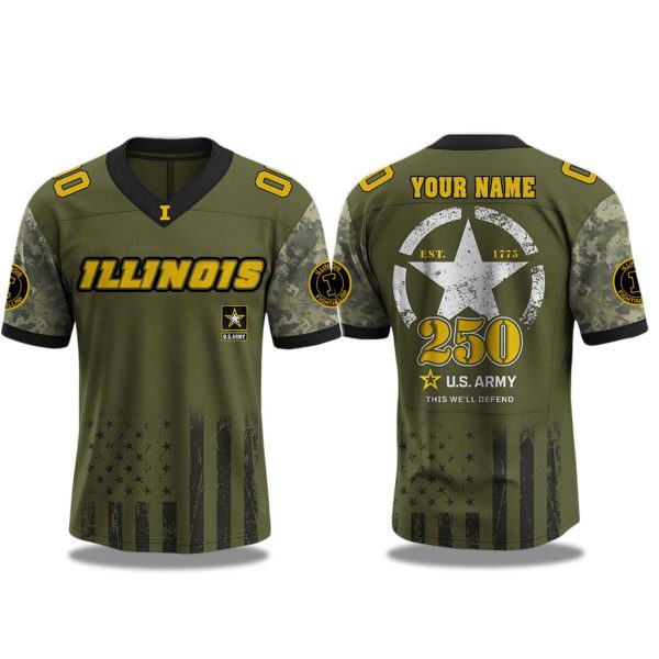Illinois Fighting Illini 250 U.S. ARMY Football 2025 V neck Short Sleeve Jersey