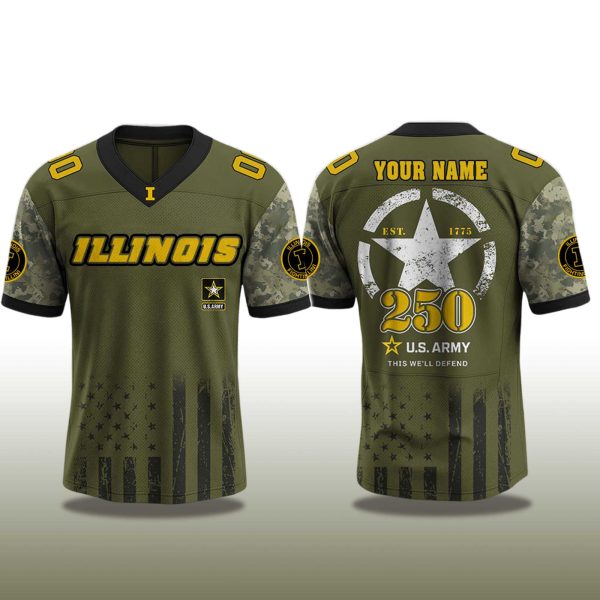Illinois Fighting Illini 250 U.S. ARMY Football 2025 V neck Short Sleeve Jersey