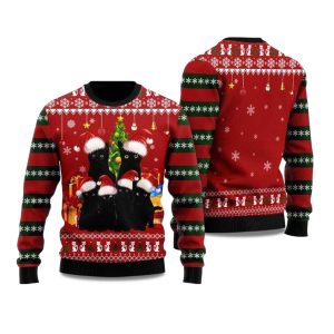 2025 Black Cat Family Ugly Christmas Sweater 1