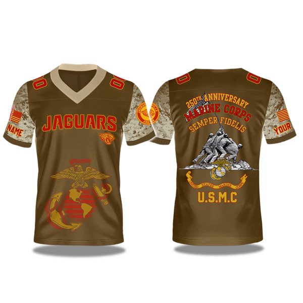 Jacksonville Jaguars USMC 250th Birthday Night 2025 V neck Short Sleeve Jersey 1