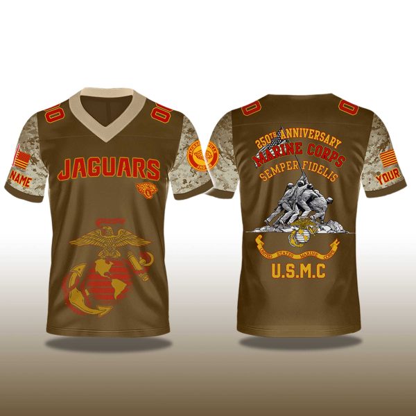 Jacksonville Jaguars USMC 250th Birthday Night 2025 V neck Short Sleeve Jersey 2