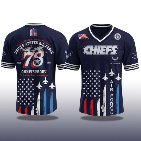 Kansas City Chiefs US Air Force Birthday 2025 V neck Short Sleeve Jersey 2